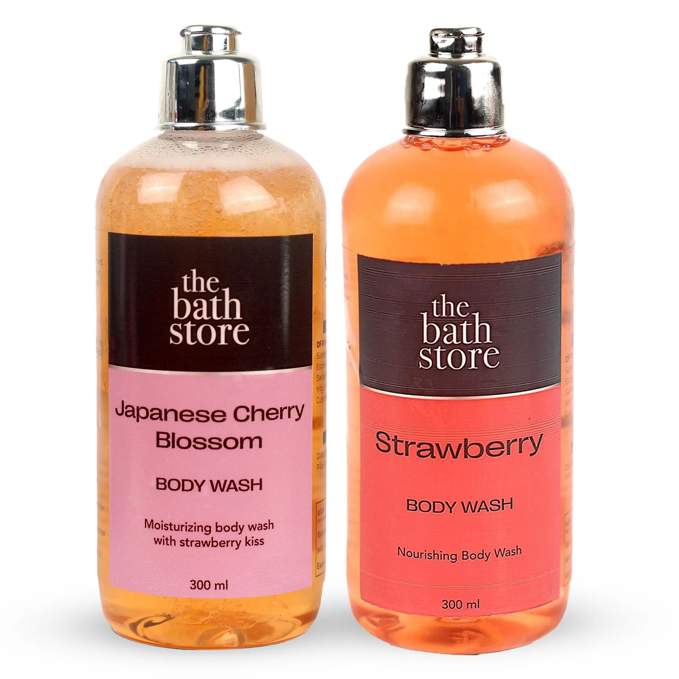 The Bath Store Body Wash Shower Gel Pack of 2 (Strawberry   Japanese Cherry Blossom) | Moisturizing Body Wash For Dry Skin & Oily Skin | Tan Removal Body Wash For Woen & men - (300 * 2) ml