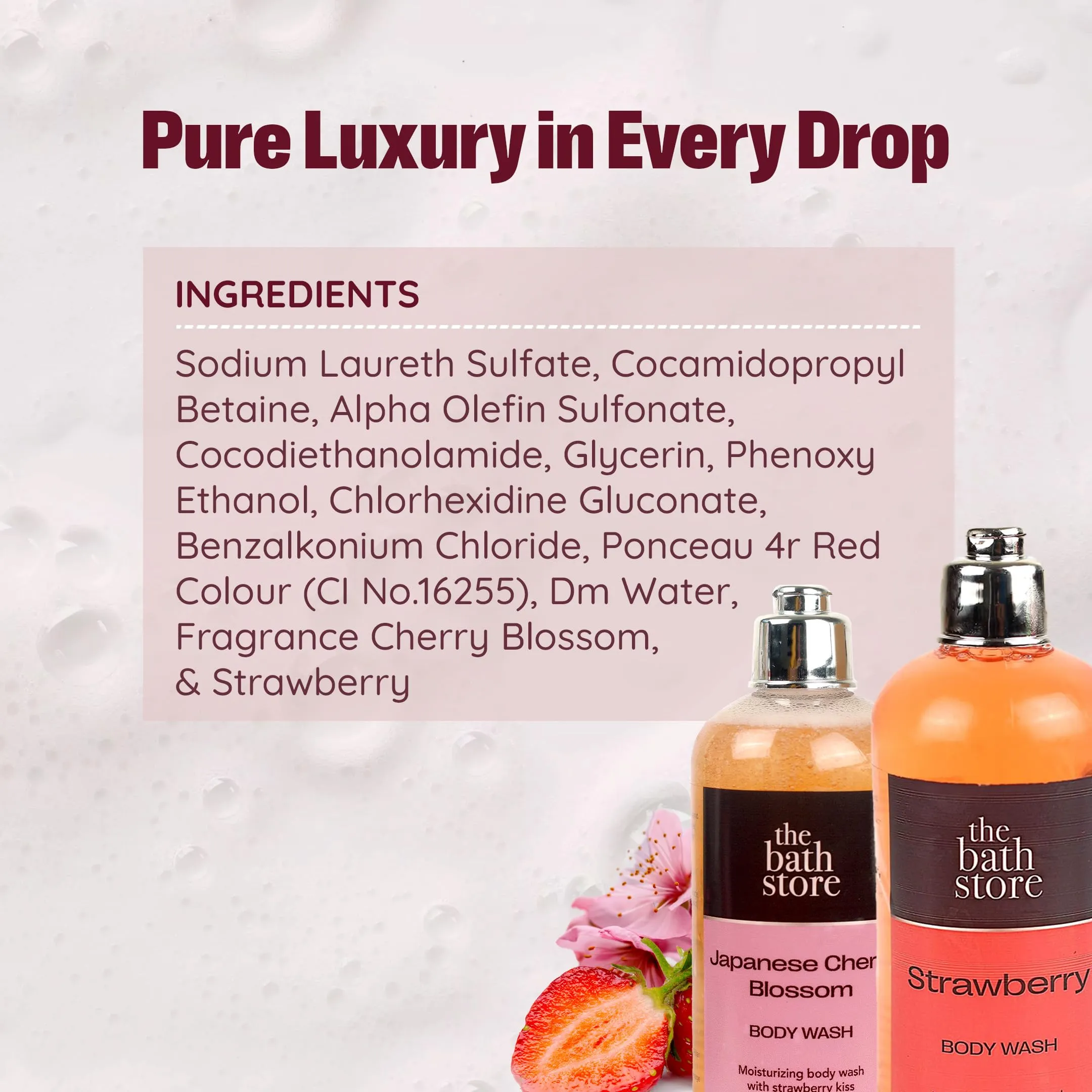 The Bath Store Body Wash Shower Gel Pack of 2 (Strawberry   Japanese Cherry Blossom) | Moisturizing Body Wash For Dry Skin & Oily Skin | Tan Removal Body Wash For Woen & men - (300 * 2) ml